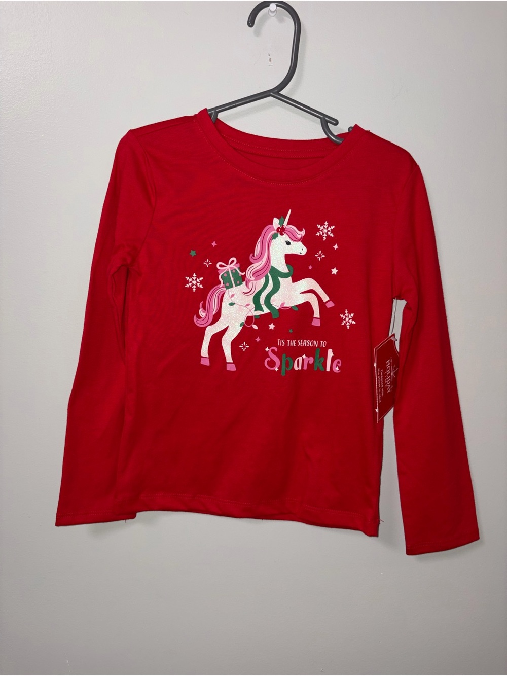 Holiday Time Red Tis the Season to Sparkle Unicorn Christmas Holiday Tee NWT XS